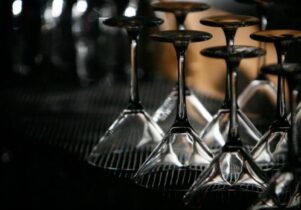 Photo of upturned cocktail glasses