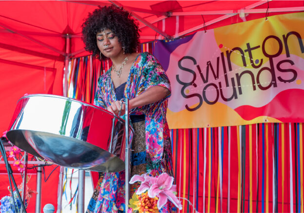 Zola Steelpan playing in Swinton Square for Swinton Sounds