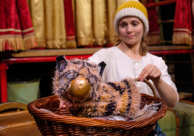 Actor with a tiger puppet A Tiger's Tale at Waterside Arts