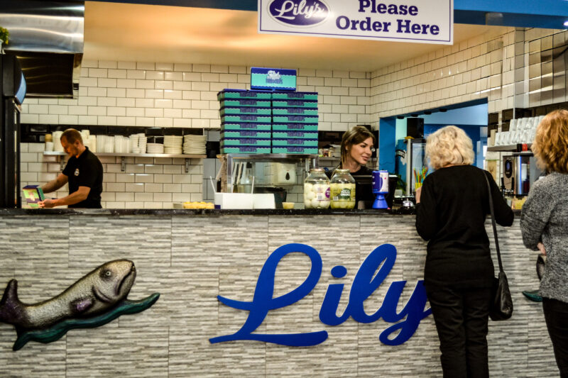 Counter in fish and chip shop