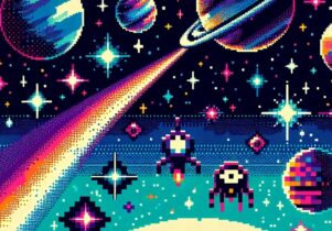 Eight-bit space scene