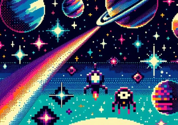 Eight-bit space scene