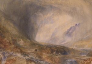 A stormy landscape scene, in watercolour, painting by JMW Turner