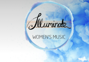 Logo reads Illuminate Women's Music on blue background