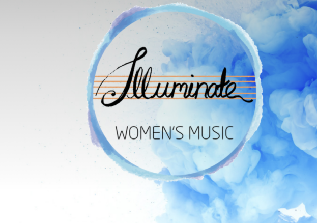 Logo reads Illuminate Women's Music on blue background