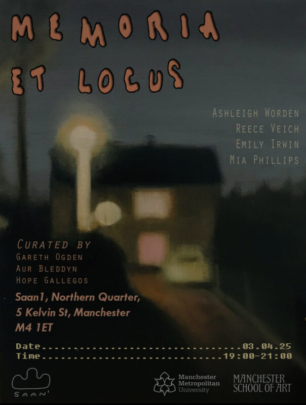 Exhibition poster for Memoria et Locus, including the date, time, participants, and affiliations. 